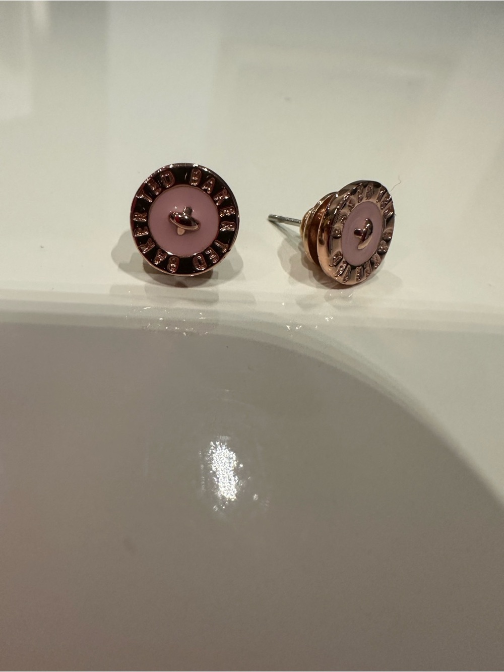 Ted Baker London Rose Gold-Tone Stud Earrings with Pink Enamel
